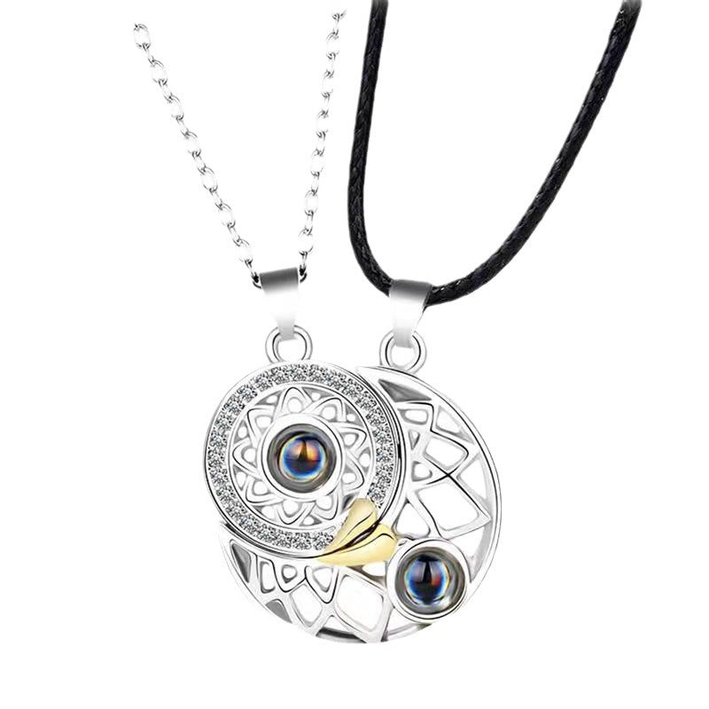 Magnetic Sun Moon Projection Necklace Pendant with Adjustable Chain