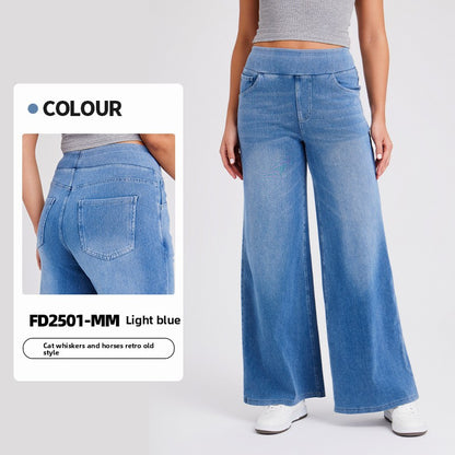 Women High Waist Denim Wide Leg Pants