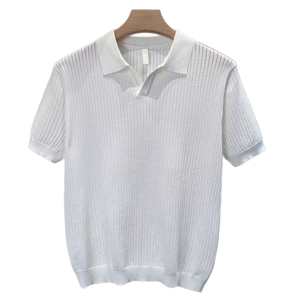 Mens V-Neck Knit Polo Shirt