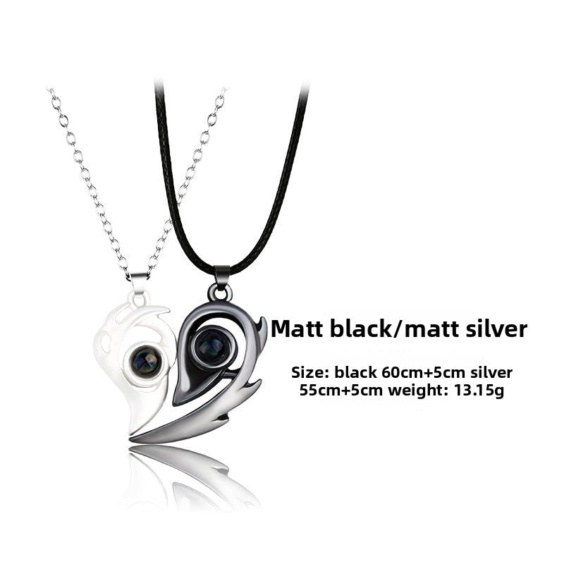 Magnetic Sun Moon Projection Necklace Pendant with Adjustable Chain