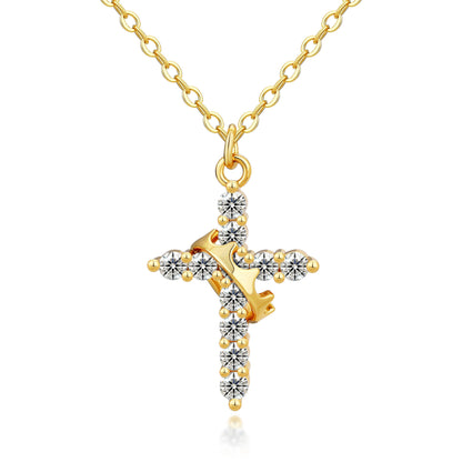 Crown Cross Necklace Zircon Electroplated Adjustable Chain