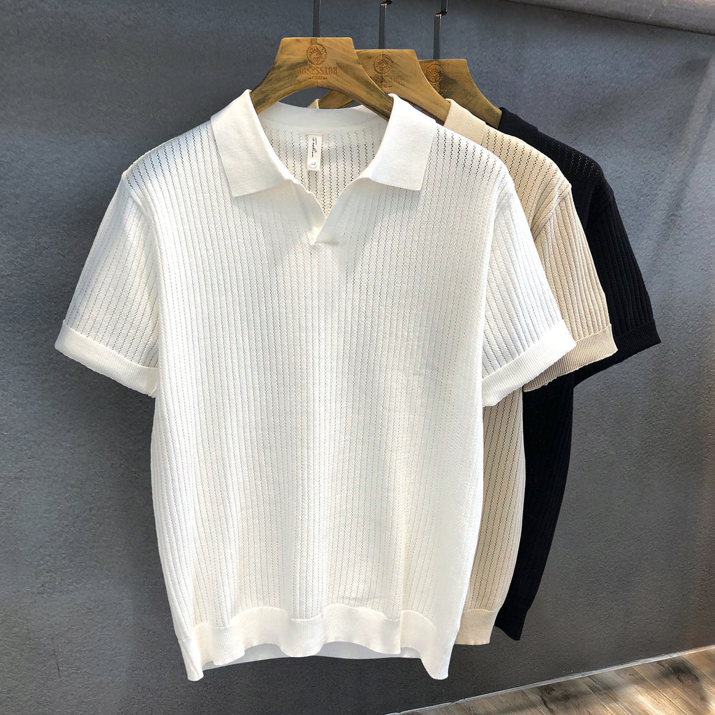 Mens V-Neck Knit Polo Shirt