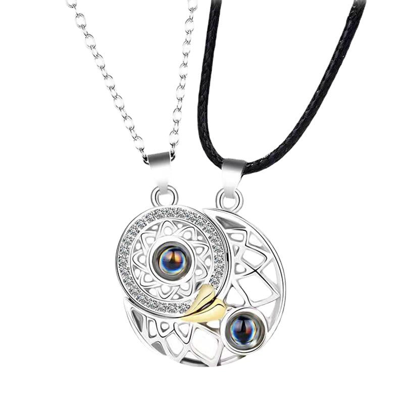 Magnetic Sun Moon Projection Necklace Pendant with Adjustable Chain