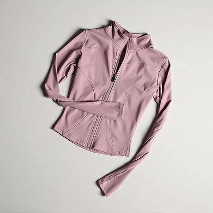 Slim Fit Sports Jacket Stand Collar Zipper Coat Sports Fitness Yoga Clothing Plus Velvet Jacket Slimming Quick-drying Top Suit