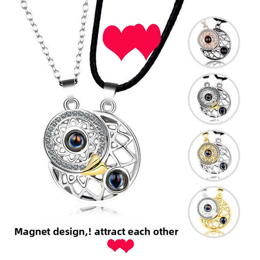 Magnetic Sun Moon Projection Necklace Pendant with Adjustable Chain