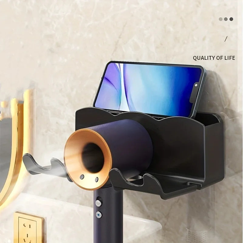 1pc Wall Mounted Hair Dryer Bracket, For Bathroom Shelves Without Drilling, Hair Dryer Bathroom Storage Rack