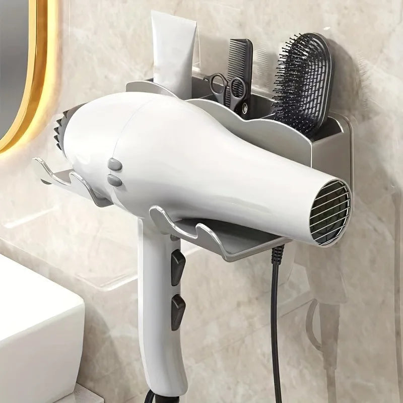1pc Wall Mounted Hair Dryer Bracket, For Bathroom Shelves Without Drilling, Hair Dryer Bathroom Storage Rack