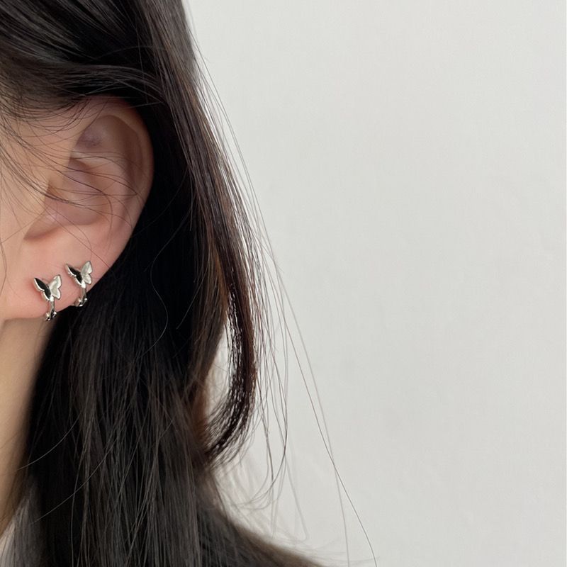 Butterfly Ear Buckle Earrings Women's S925 Silver Niche Design