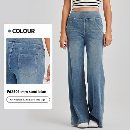Women High Waist Denim Wide Leg Pants