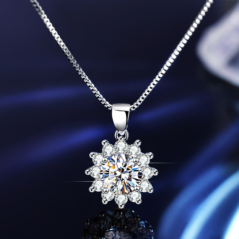 S925 Sterling Silver Sunflower Moissanite Three-Piece Jewelry Set