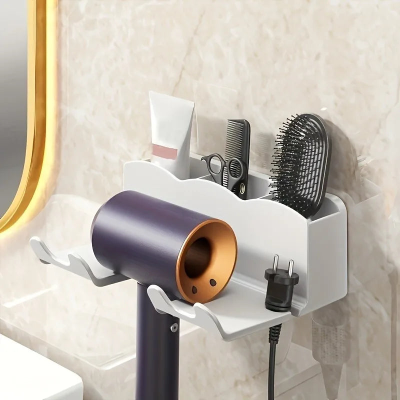 1pc Wall Mounted Hair Dryer Bracket, For Bathroom Shelves Without Drilling, Hair Dryer Bathroom Storage Rack