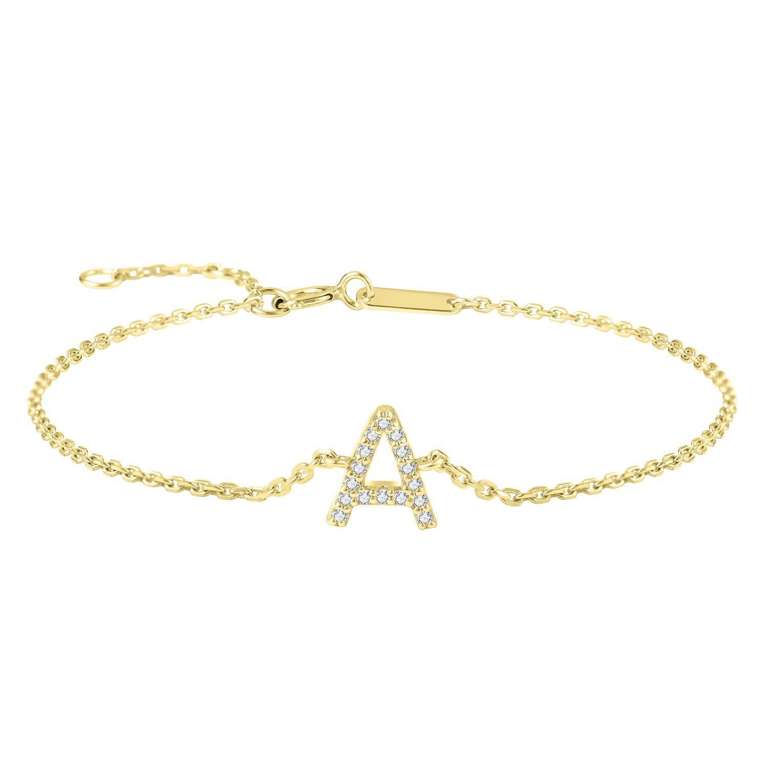Moissanite Silver Plated Bracelet with Letter Charm
