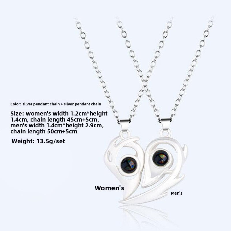 Magnetic Sun Moon Projection Necklace Pendant with Adjustable Chain
